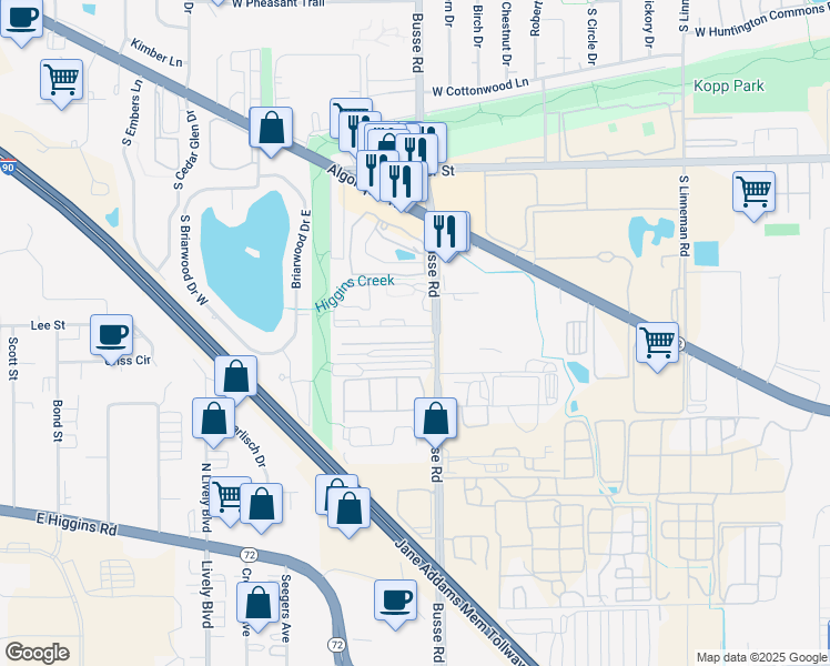 map of restaurants, bars, coffee shops, grocery stores, and more near 1708 Forest Cove Drive in Mount Prospect