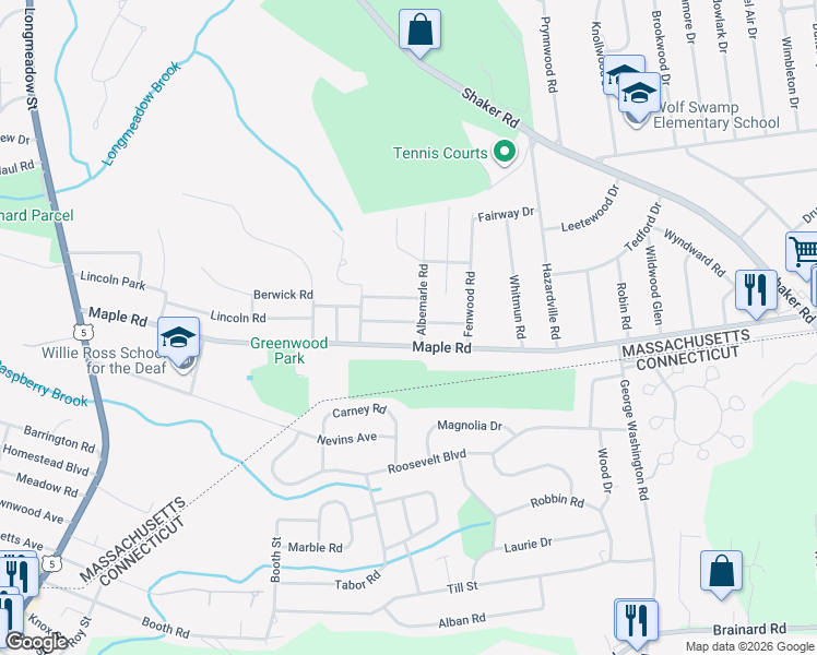 map of restaurants, bars, coffee shops, grocery stores, and more near 35 Edgemont Street in Longmeadow