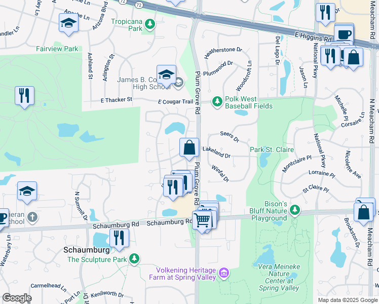 map of restaurants, bars, coffee shops, grocery stores, and more near 751 Lakeview Point in Schaumburg