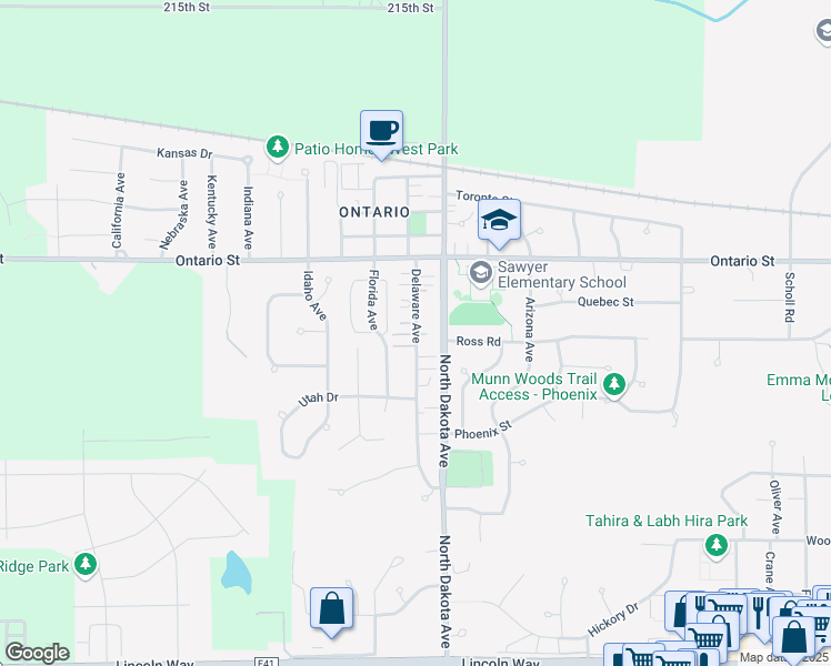 map of restaurants, bars, coffee shops, grocery stores, and more near 1201 North Dakota Avenue in Ames