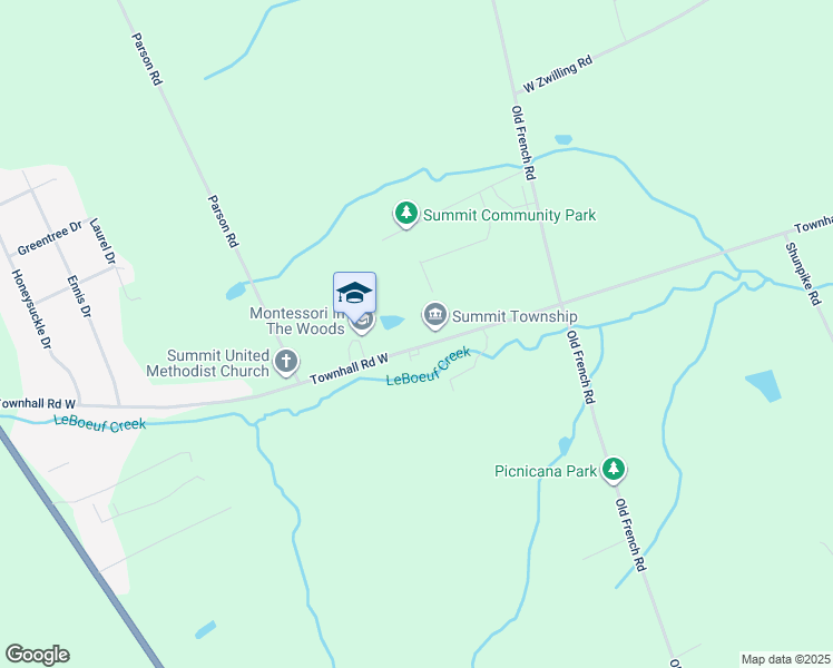 map of restaurants, bars, coffee shops, grocery stores, and more near 1264 Townhall Road West in Erie