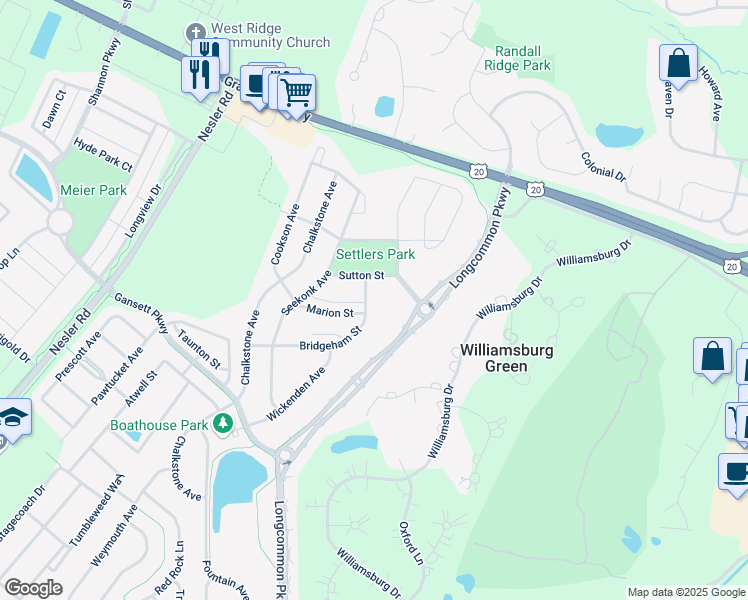 map of restaurants, bars, coffee shops, grocery stores, and more near 3041 Bridgeham Street in Elgin