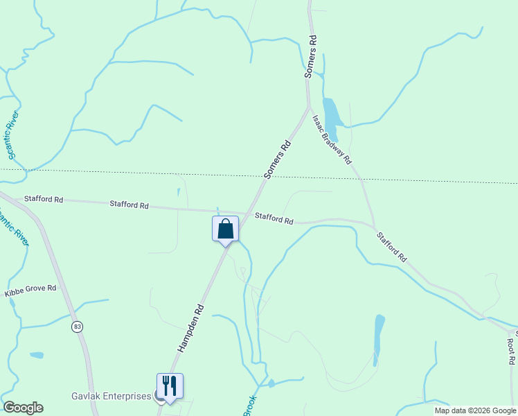 map of restaurants, bars, coffee shops, grocery stores, and more near 215 Hampden Road in Somers