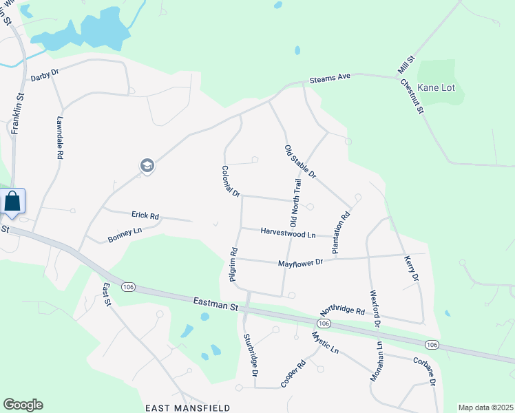 map of restaurants, bars, coffee shops, grocery stores, and more near 4 Pilgrim Road in Mansfield