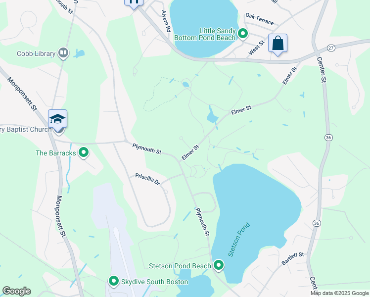 map of restaurants, bars, coffee shops, grocery stores, and more near 12 Elmer Street in Pembroke