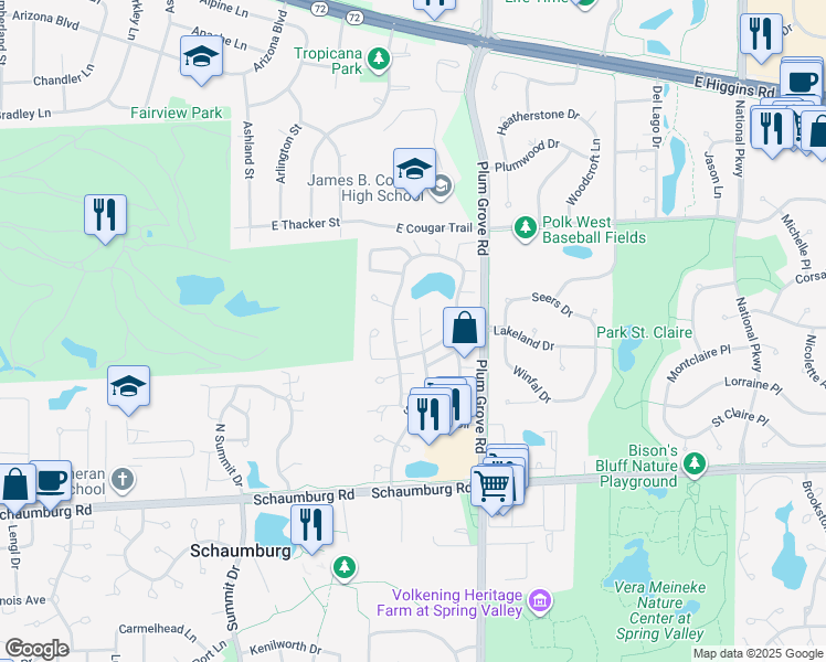 map of restaurants, bars, coffee shops, grocery stores, and more near 634 Bridgeview Point in Schaumburg