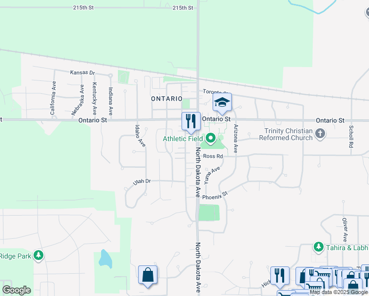 map of restaurants, bars, coffee shops, grocery stores, and more near 1201 North Dakota Avenue in Ames