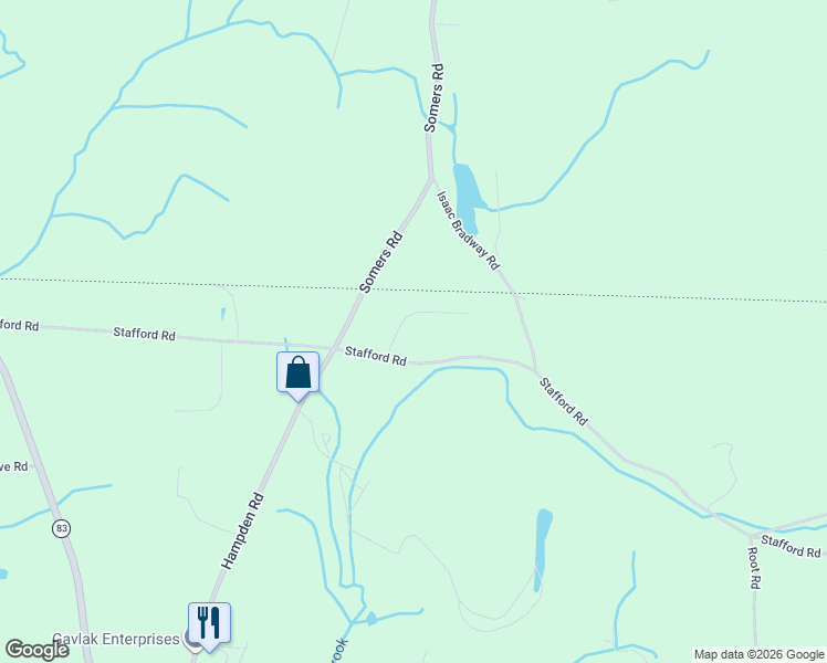 map of restaurants, bars, coffee shops, grocery stores, and more near 208 Hampden Road in Somers