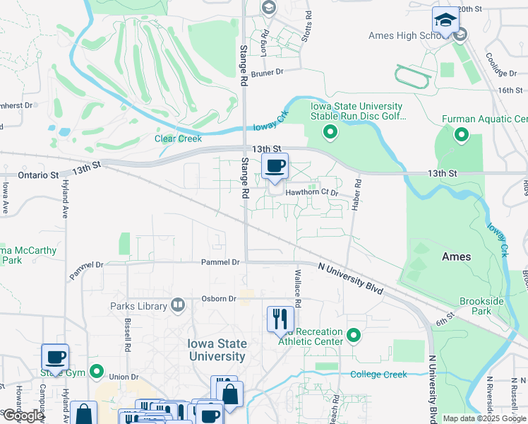 map of restaurants, bars, coffee shops, grocery stores, and more near in Ames
