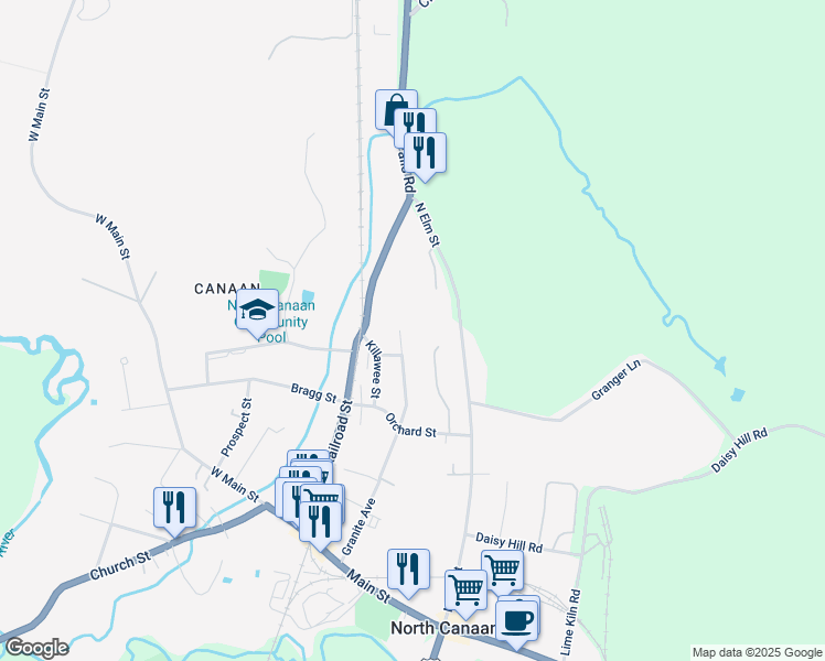 map of restaurants, bars, coffee shops, grocery stores, and more near 190 Granite Avenue Extension in Canaan