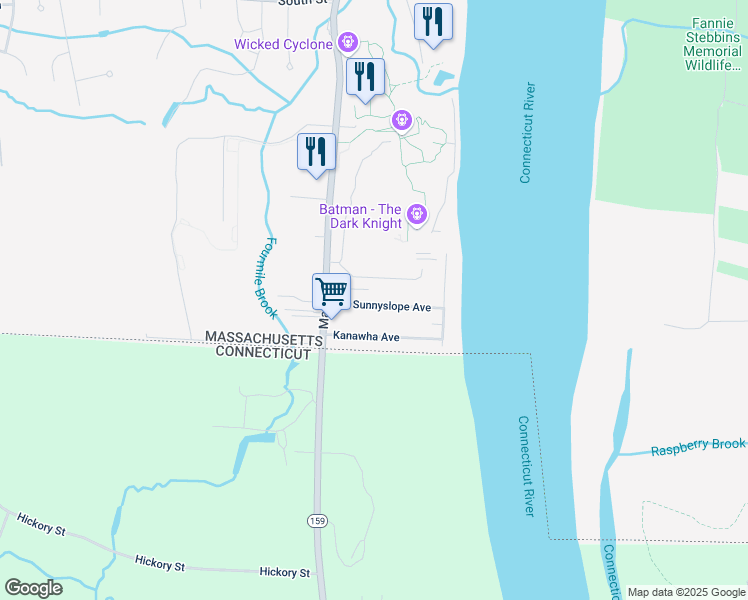 map of restaurants, bars, coffee shops, grocery stores, and more near 29 Sunnyslope Avenue in Agawam