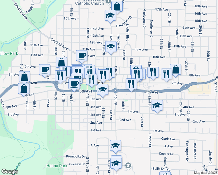 map of restaurants, bars, coffee shops, grocery stores, and more near 640 14th Street in Marion