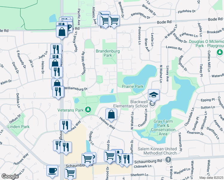 map of restaurants, bars, coffee shops, grocery stores, and more near 2301 Knollwood Circle in Schaumburg