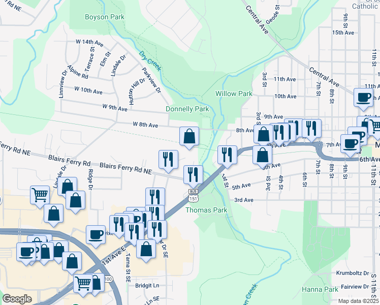map of restaurants, bars, coffee shops, grocery stores, and more near 1076 Lyons Ln in Marion