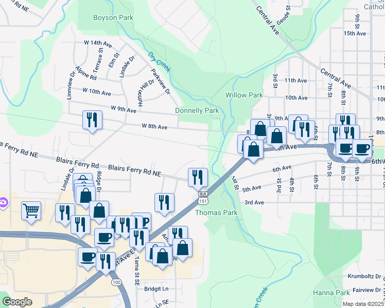 map of restaurants, bars, coffee shops, grocery stores, and more near 1076 Lyons Lane in Marion