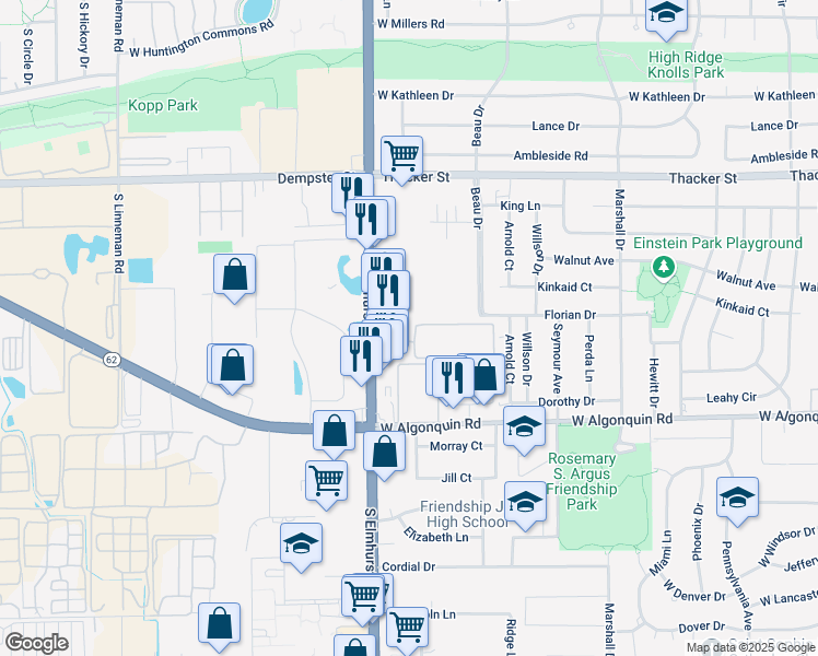 map of restaurants, bars, coffee shops, grocery stores, and more near 760 Holiday Lane in Des Plaines