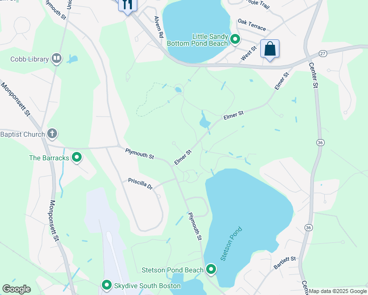 map of restaurants, bars, coffee shops, grocery stores, and more near 12 Elmer Street in Pembroke