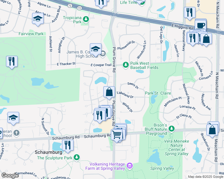 map of restaurants, bars, coffee shops, grocery stores, and more near 751 Lakeview Point in Schaumburg