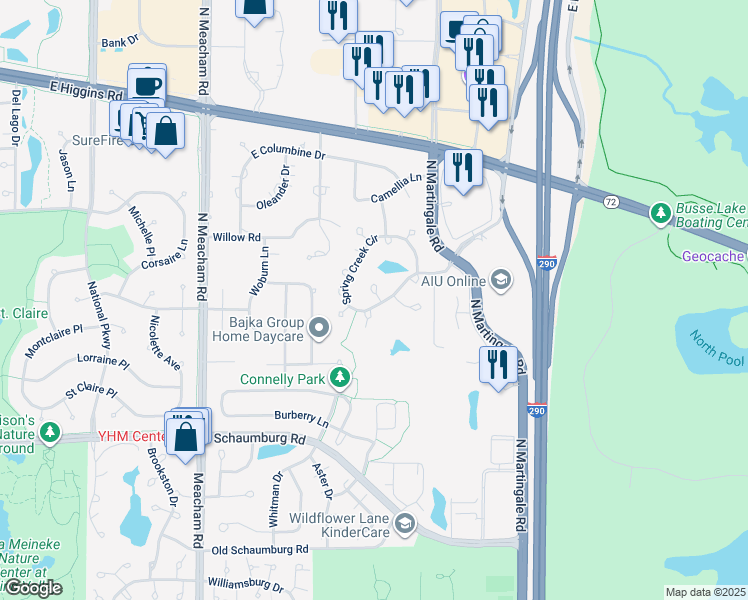 map of restaurants, bars, coffee shops, grocery stores, and more near 237 Bridlewood Court in Schaumburg