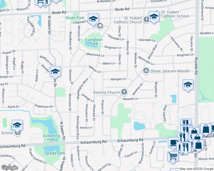 map of restaurants, bars, coffee shops, grocery stores, and more near 560 Norridge Lane in Hoffman Estates