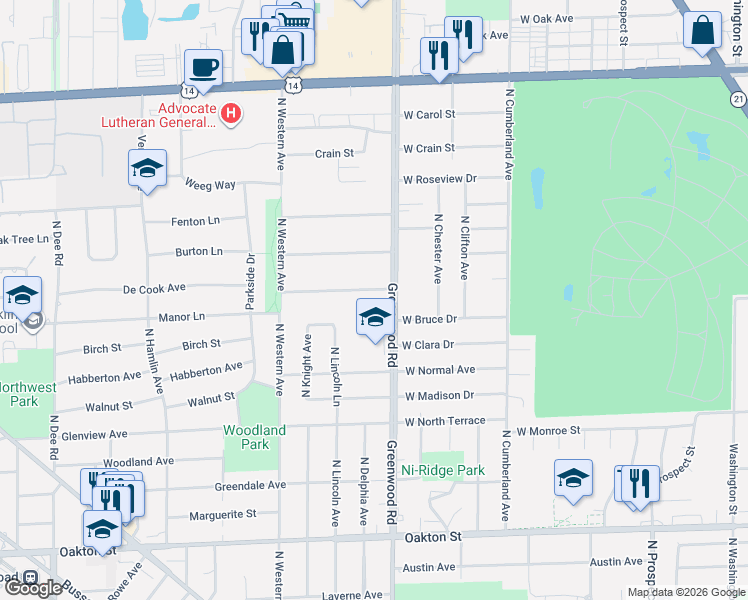 map of restaurants, bars, coffee shops, grocery stores, and more near 8619 West Sunset Road in Niles