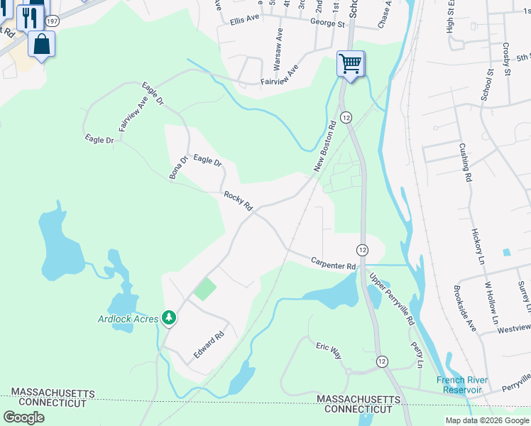 map of restaurants, bars, coffee shops, grocery stores, and more near 47 New Boston Road in Dudley