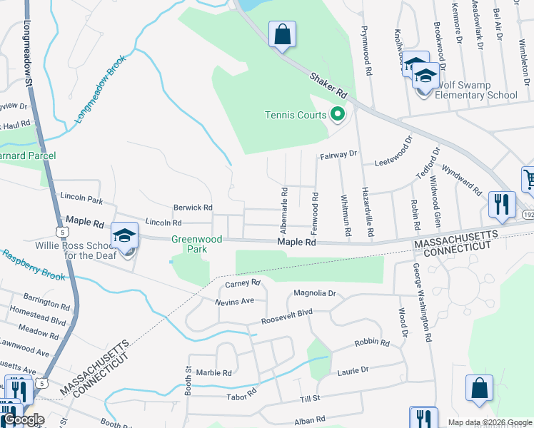 map of restaurants, bars, coffee shops, grocery stores, and more near 35 Edgemont Street in Longmeadow