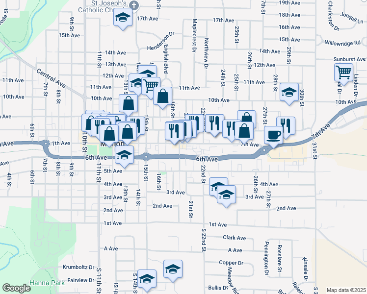 map of restaurants, bars, coffee shops, grocery stores, and more near 2075 7th Avenue in Marion