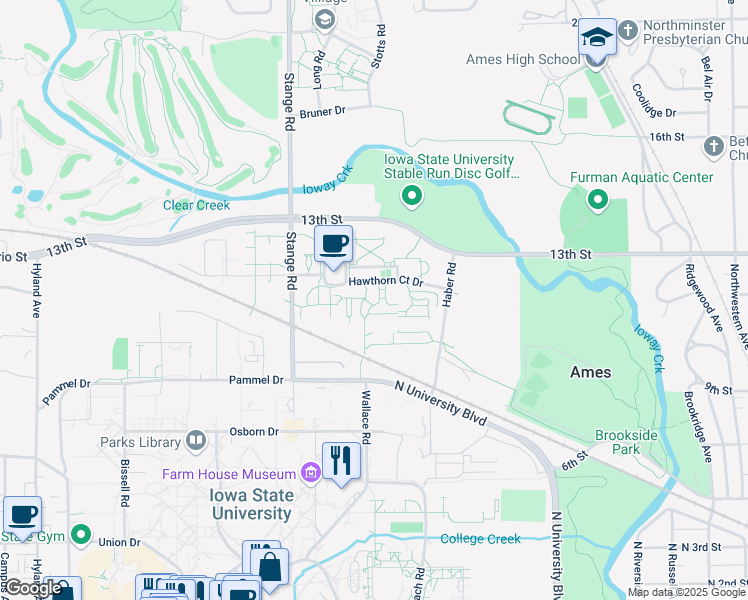 map of restaurants, bars, coffee shops, grocery stores, and more near in Ames