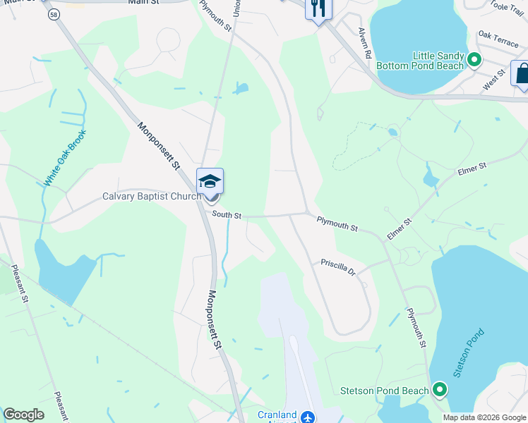 map of restaurants, bars, coffee shops, grocery stores, and more near 469 South Street in Hanson