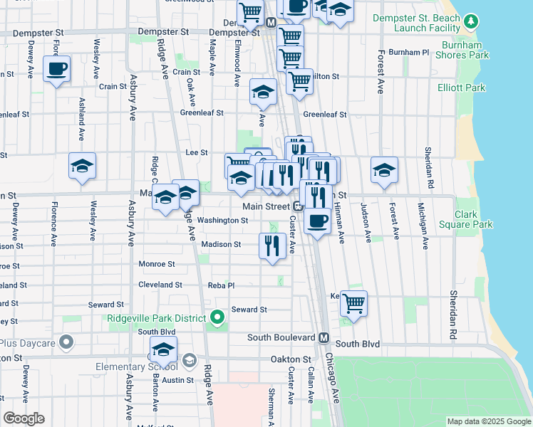 map of restaurants, bars, coffee shops, grocery stores, and more near 822 Sherman Avenue in Evanston