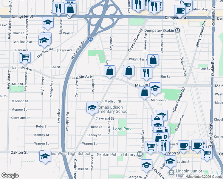 map of restaurants, bars, coffee shops, grocery stores, and more near 8335 Gross Point Road in Morton Grove