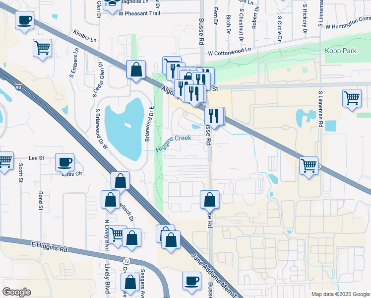 map of restaurants, bars, coffee shops, grocery stores, and more near 1708 Forest Cove Drive in Mount Prospect