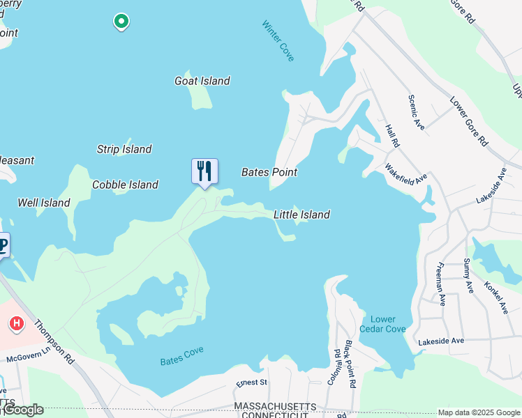 map of restaurants, bars, coffee shops, grocery stores, and more near 28 South Point Road in Webster