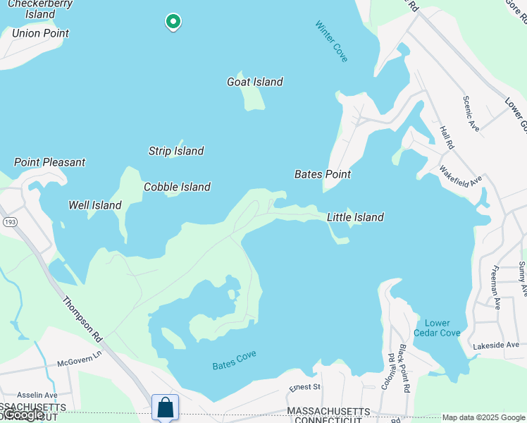 map of restaurants, bars, coffee shops, grocery stores, and more near 15 South Point Road in Webster