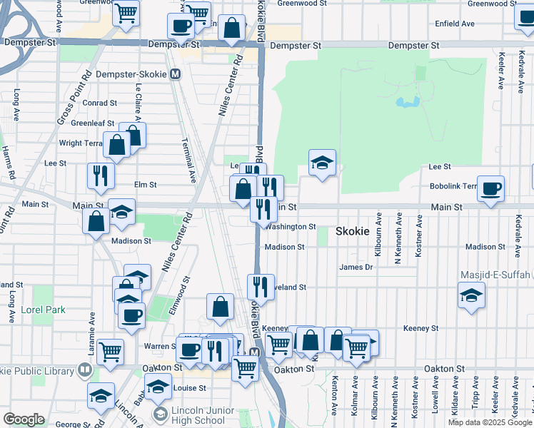 map of restaurants, bars, coffee shops, grocery stores, and more near 8343 U.S. 41 in Skokie