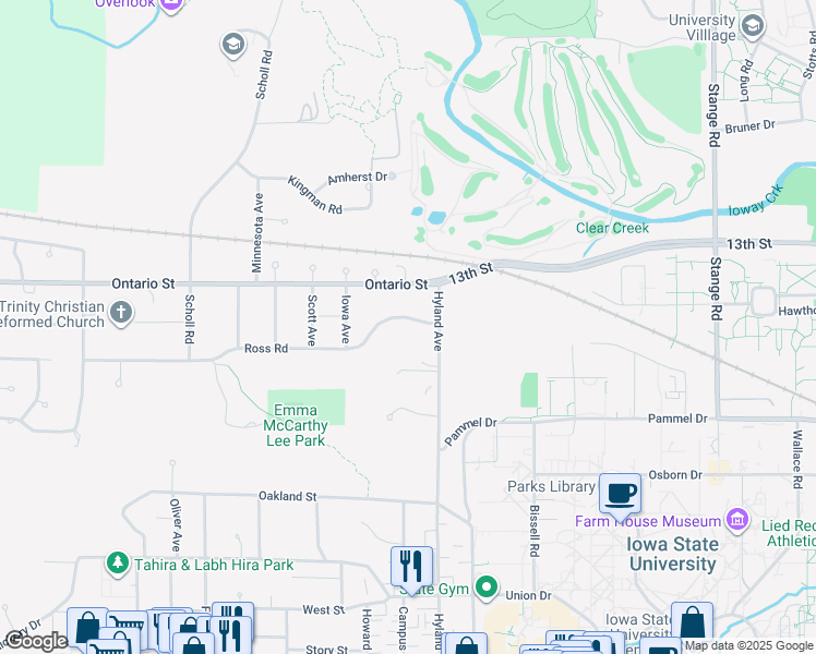 map of restaurants, bars, coffee shops, grocery stores, and more near 2824 Ross Road in Ames