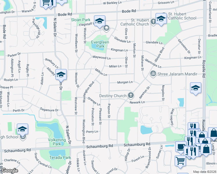 map of restaurants, bars, coffee shops, grocery stores, and more near 560 Norridge Lane in Hoffman Estates