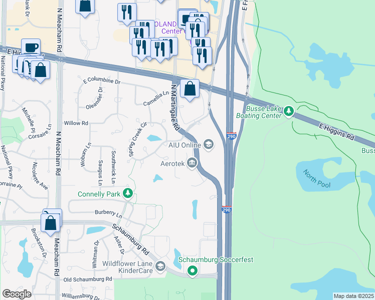 map of restaurants, bars, coffee shops, grocery stores, and more near 200 North Martingale Road in Schaumburg