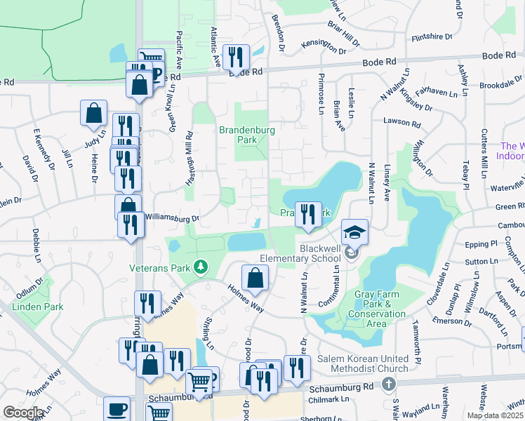 map of restaurants, bars, coffee shops, grocery stores, and more near 2301 Knollwood Circle in Schaumburg