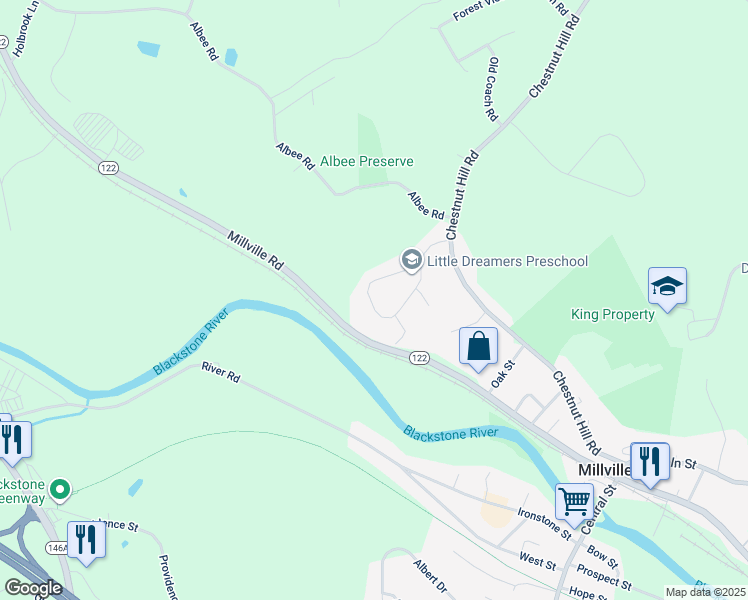 map of restaurants, bars, coffee shops, grocery stores, and more near 29 Cork Circle in Millville