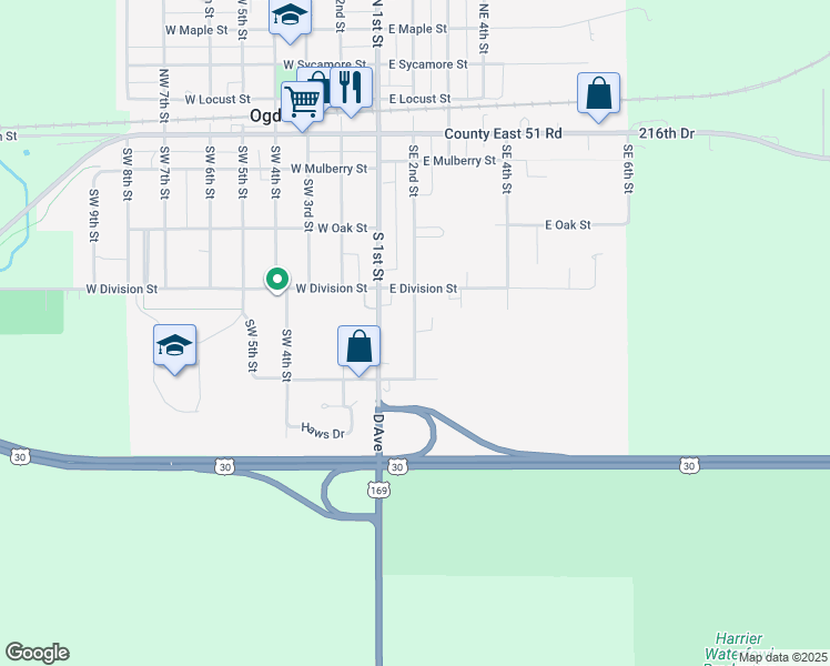map of restaurants, bars, coffee shops, grocery stores, and more near 501 Southeast 2nd Street in Ogden
