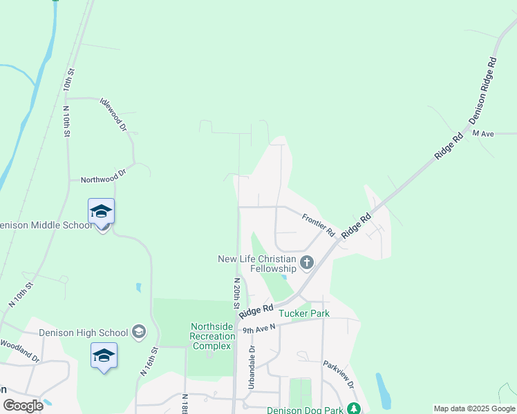 map of restaurants, bars, coffee shops, grocery stores, and more near Denison Street in Denison