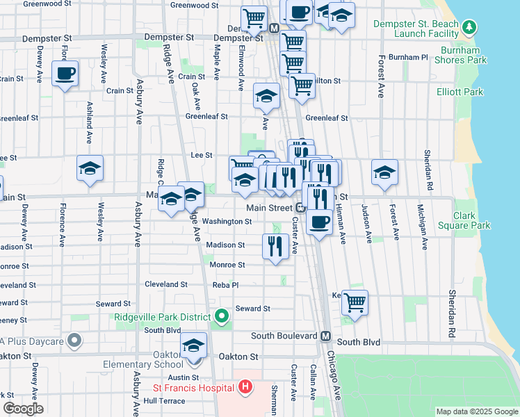 map of restaurants, bars, coffee shops, grocery stores, and more near 822 Sherman Avenue in Evanston