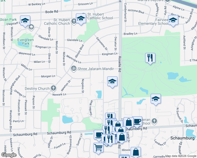 map of restaurants, bars, coffee shops, grocery stores, and more near 460 West Schaumburg Road in Schaumburg
