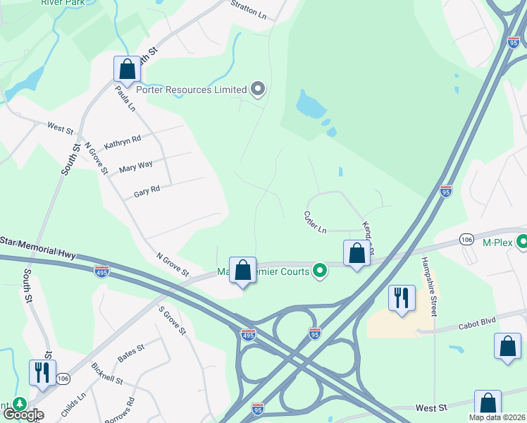 map of restaurants, bars, coffee shops, grocery stores, and more near 17 Faxon Street in Foxborough