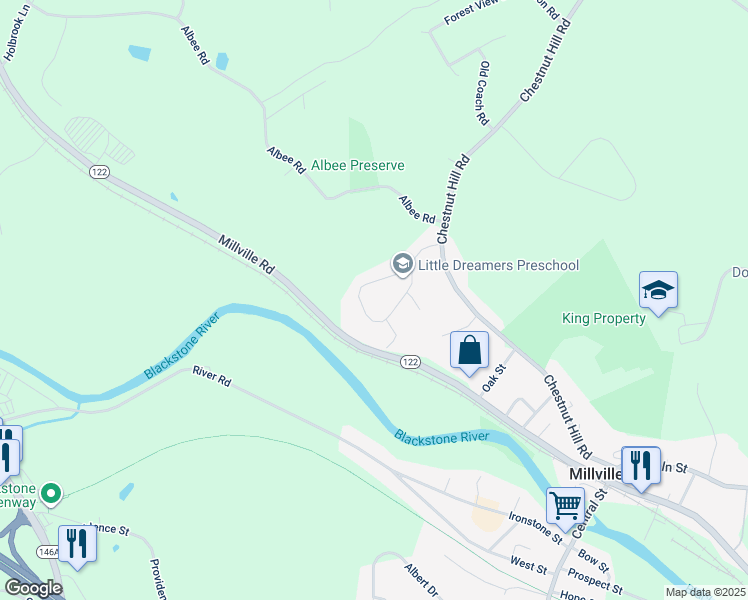map of restaurants, bars, coffee shops, grocery stores, and more near 29 Cork Circle in Millville