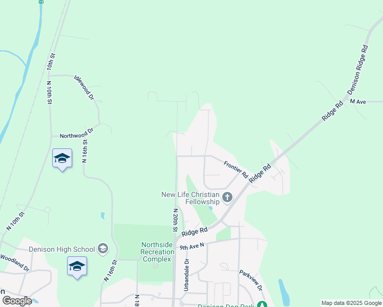 map of restaurants, bars, coffee shops, grocery stores, and more near Denison Street in Denison