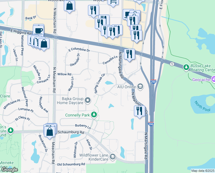 map of restaurants, bars, coffee shops, grocery stores, and more near 237 Bridlewood Court in Schaumburg