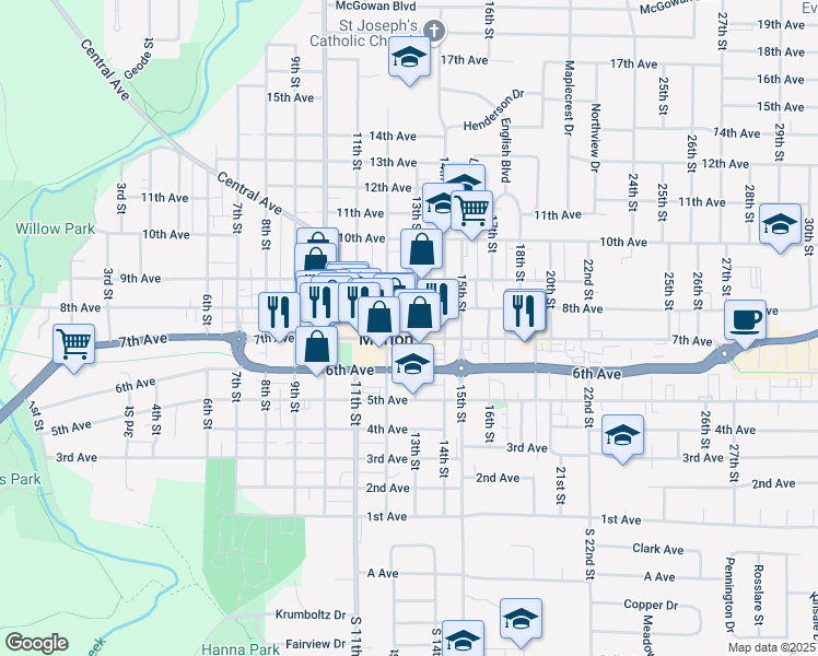 map of restaurants, bars, coffee shops, grocery stores, and more near 1298 7th Avenue in Marion